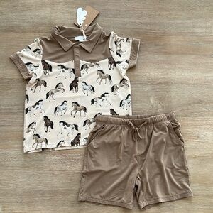 Angel Dear Polo Shirt and Shirt Set Toddler Boy Bamboo 4T Horses Cowboy Western